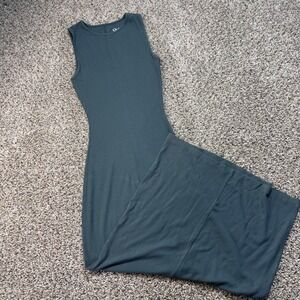 Quince Ribbed Knit Sleeveless Maxi Dress Dark Teal Blue Small Bodycon Minimalist